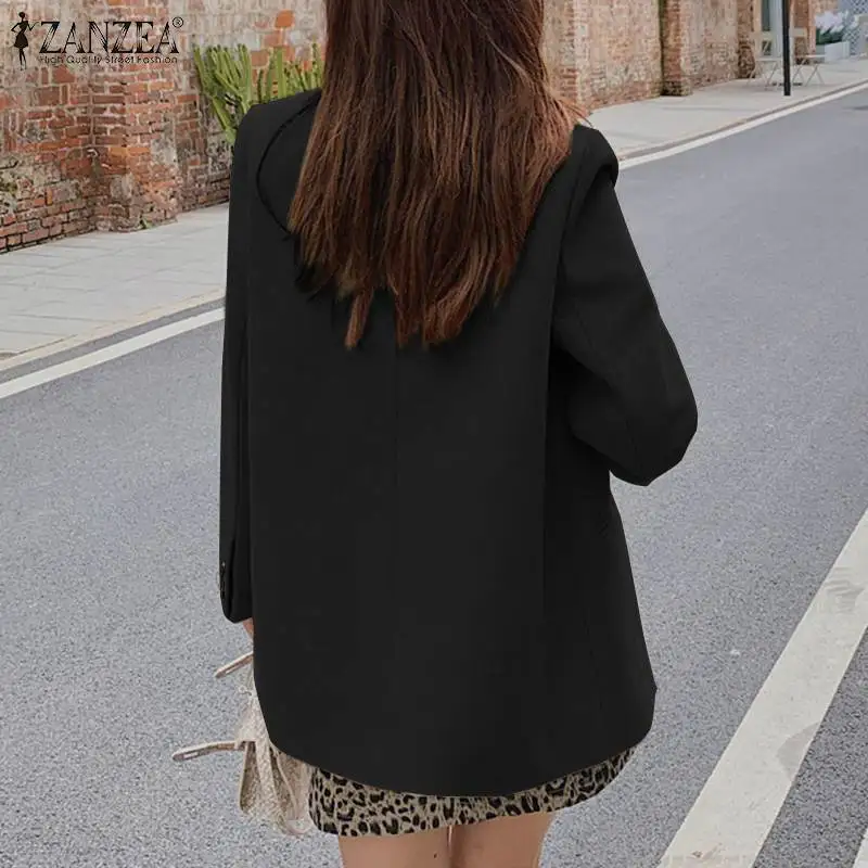 

ZANZEA 2021 Elegant Spring Solid Blazers Women's Wool Blend Jackets Long Sleeve OL Coats Female Double Breasted Casual Overcoats