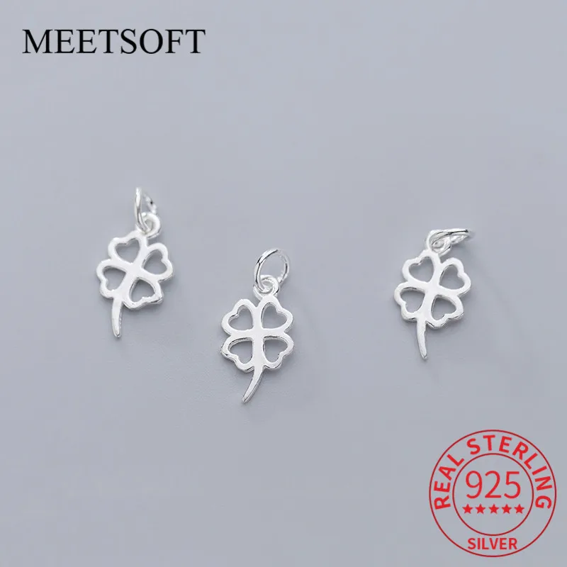 

MEETSOFT 925 Sterling Silver Simple Clover Charms DIY Hollow Leaf Pendant Making Finding Handmade Jewelry Accessory