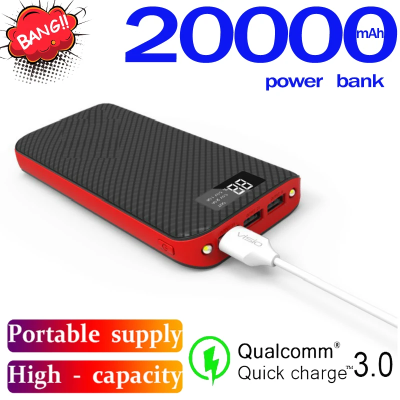 Внешний аккумулятор 20000 мАч быстрое зарядное устройство 3usb выходной порт