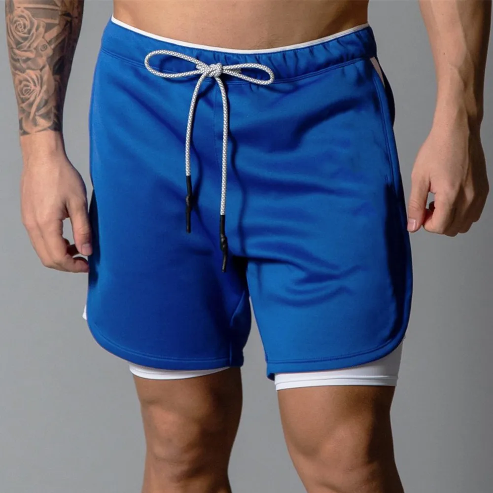 Шорты мужские двухслойные быстросохнущие спортивные Бермуды для фитнеса и