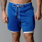 Шорты мужские двухслойные быстросохнущие, спортивные Бермуды для фитнеса и тренировок, дышащие пляжные шорты, 2 в 1