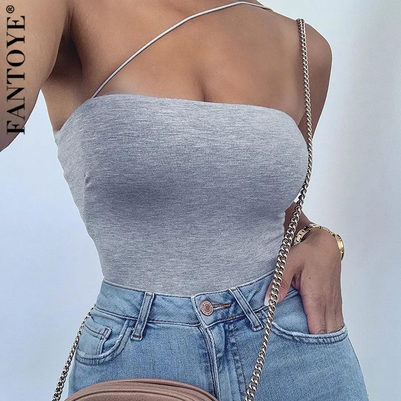 Женское боди на одно плечо FANTOYE обтягивающий топ тонких бретельках базовый