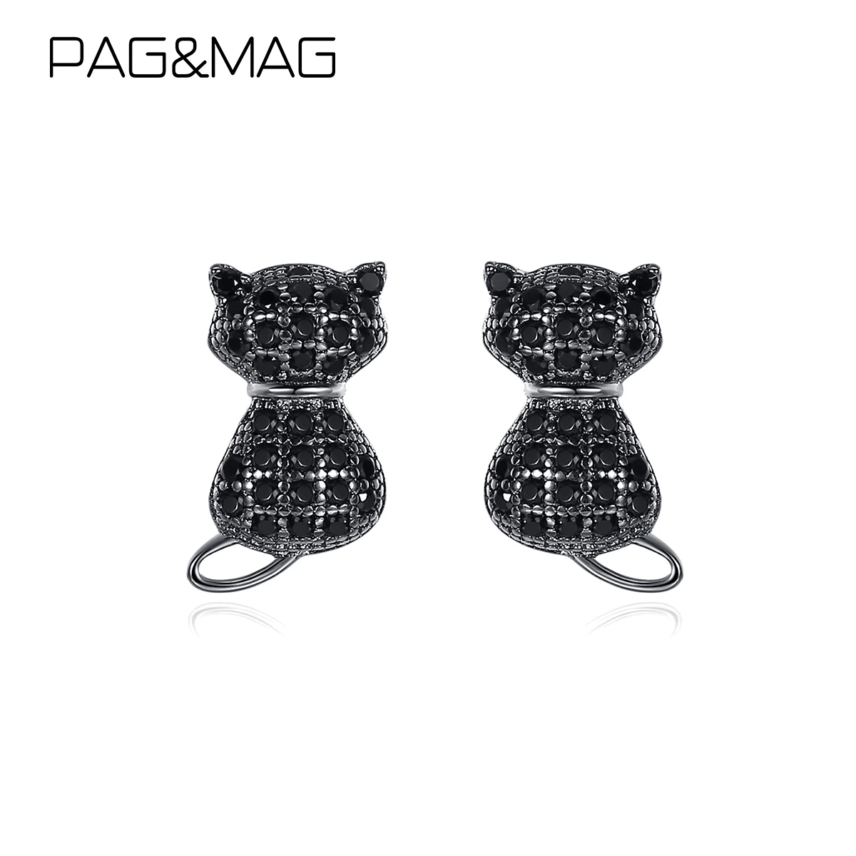 

PAG&MAG Cat Silver Stud Earrings Sterling Silver 925 Black CZ Cute Animal Ohrringe Fine Jewelry Female Gift Brincos SE-482