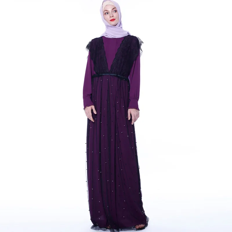 Мусульманский высокое качество кружевное платье на бретельках Для женщин макси