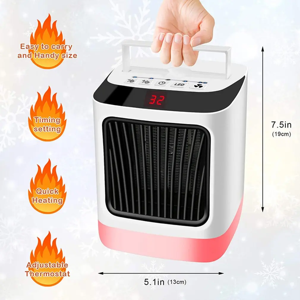 

Portable Electric Heater Fan 7 Color Adjustable Night Light Mini Heater Fan For Home Office Use Electric Ceramic Space Heater