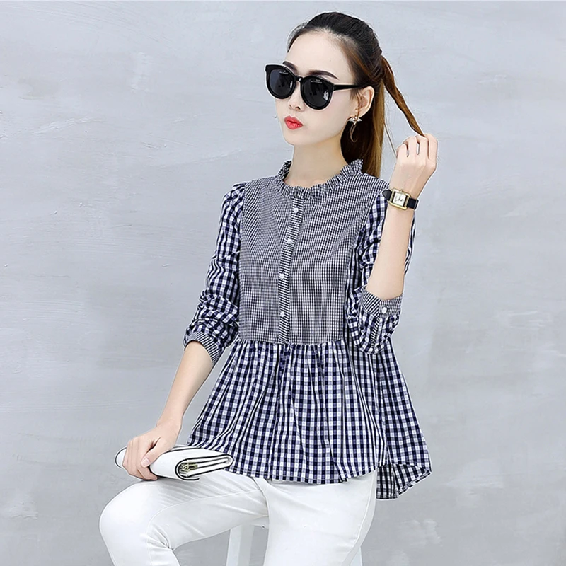 

Рубашка Женская Весенняя, однобортная, в клетку, с длинным рукавом