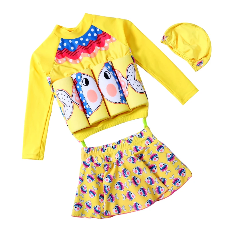 Плавающий купальник для маленьких девочек плавучий с длинным рукавом Детская