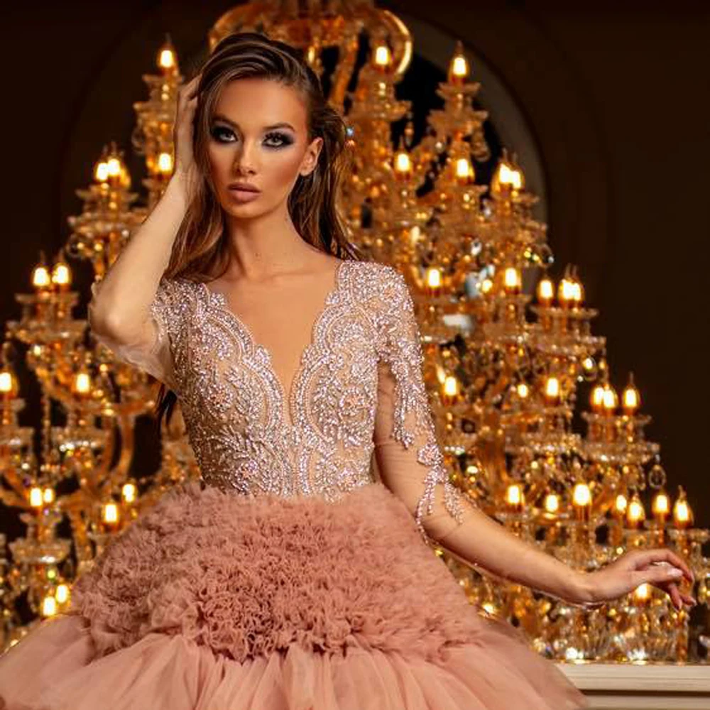 

Dubai Luxury Formal Evening Dresses 2020 A-Line Beads Robe De Soiree Middle East Prom Gowns Celebrity Dress Turkish Vestidos