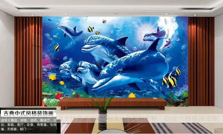 Прямая поставка пользовательские фото обои 3D Океан Дельфин Тема Обои фреска