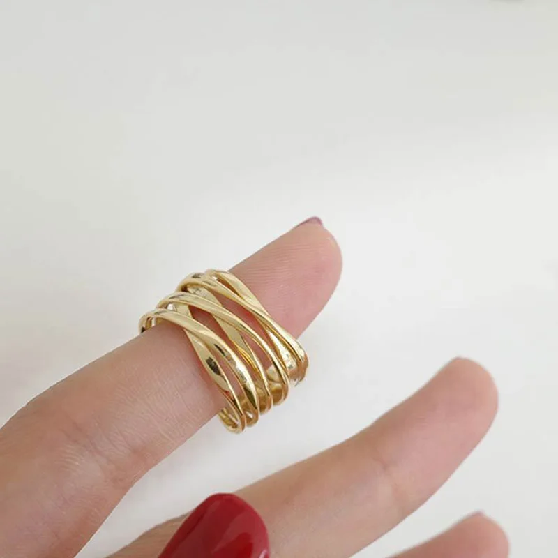 

Sterling Silver Open Rings Creative Multilayer Winding Line Geometric Handmade for Women Couple Adjustable Jewelry Bijoux