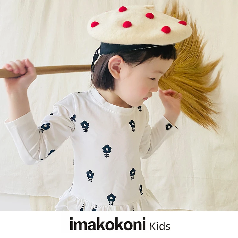 

imakokoni original design cute childlike printing pure cotton bottoming lace autumn t-shirt girl 21731