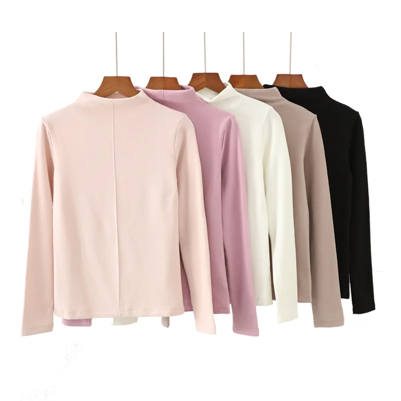 

Double-faced fleece women's half-high collar bottoming shirt women's autumn and winter plus velvet heating and warmth self-culti