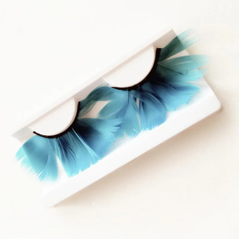 Light Blue Bittb 2 пары Красочные накладные ресницы с перьями Преувеличение этап Длинные Накладные ресницы расширение Макияж инструменты для красоты - Цвет: Light Blue