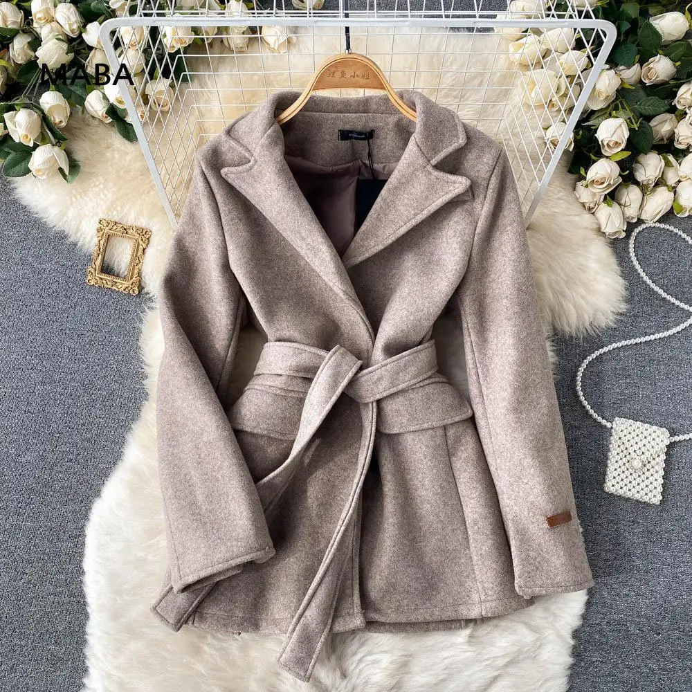 

Женский шерстяной пиджак, однотонный облегающий плотный теплый короткий пиджак с отложным воротником и длинным рукавом, зимняя одежда 2021