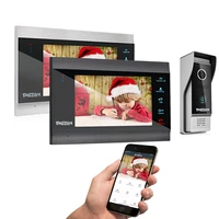 tuya tmezon 7 inch wireless wifi smart ip video door phone intercom system with 1080p 2 monitor 1 rainproof doorbell camera