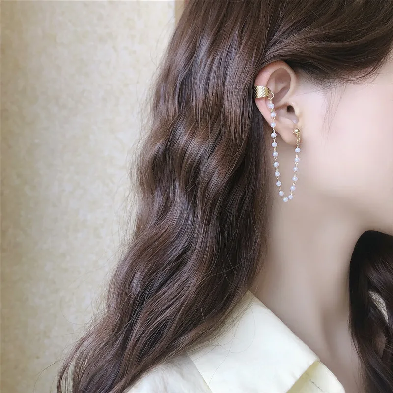 

South Korea fashion long pearl beads earrings ear bones female personality French retro earrings