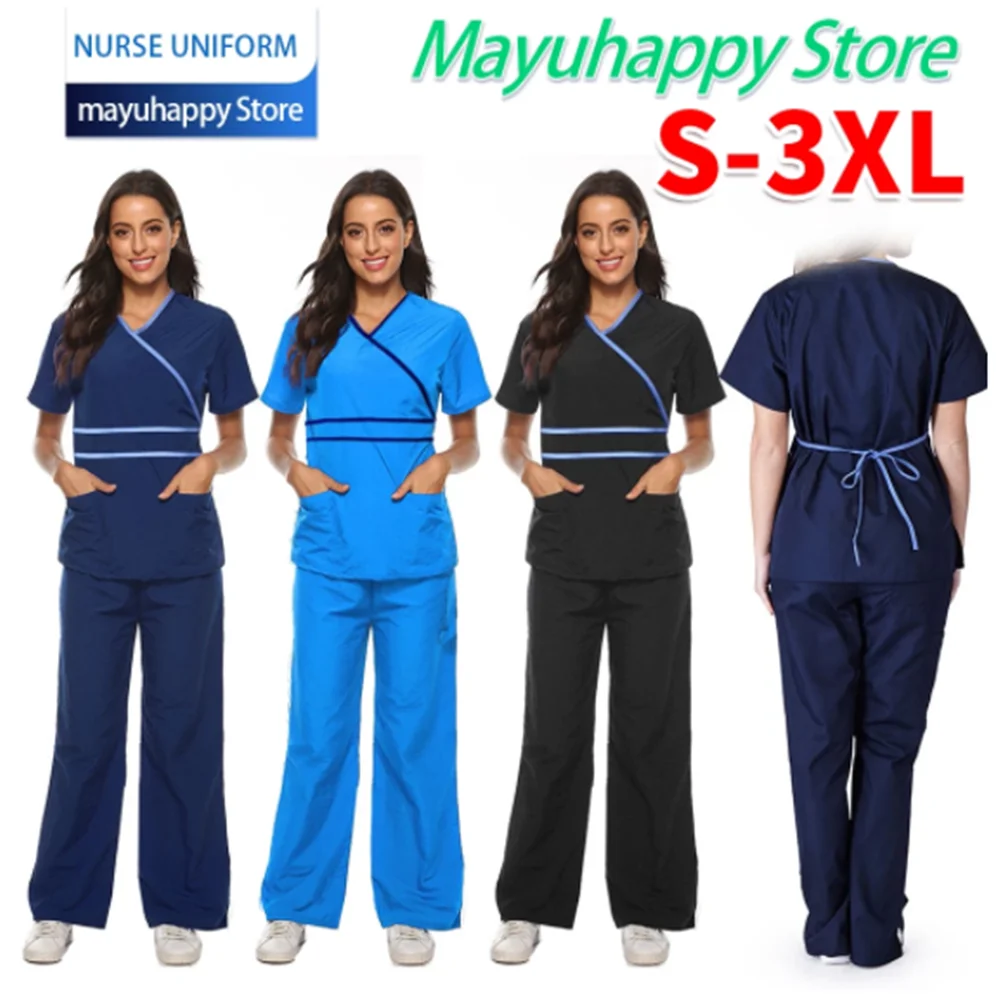 Костюм Защитный Женский короткий рукав v-образный вырез топ + штаны Рабочая