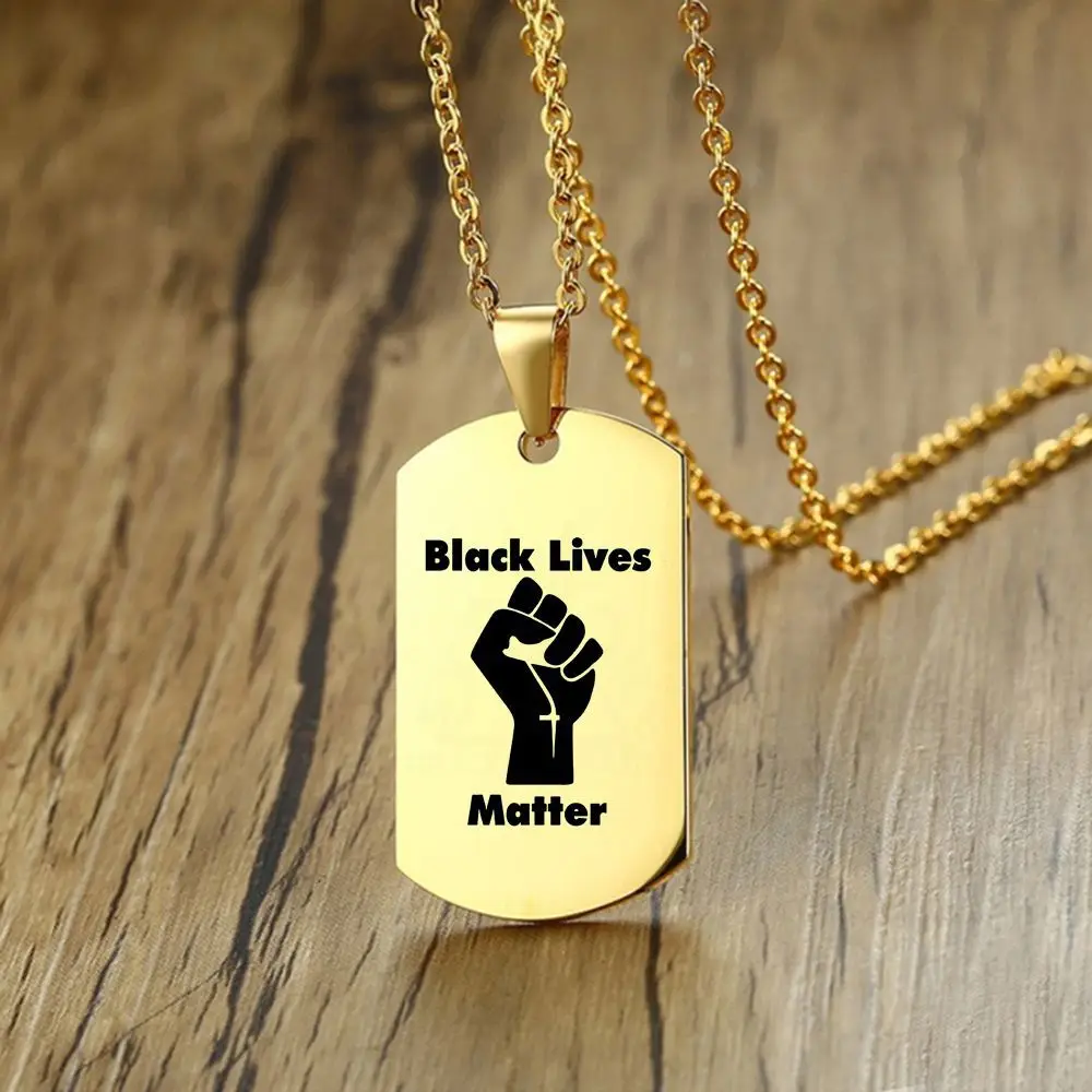 Черное ожерелье LIVES MATTER Золотой щит военный бренд Protest из нержавеющей стали кулак