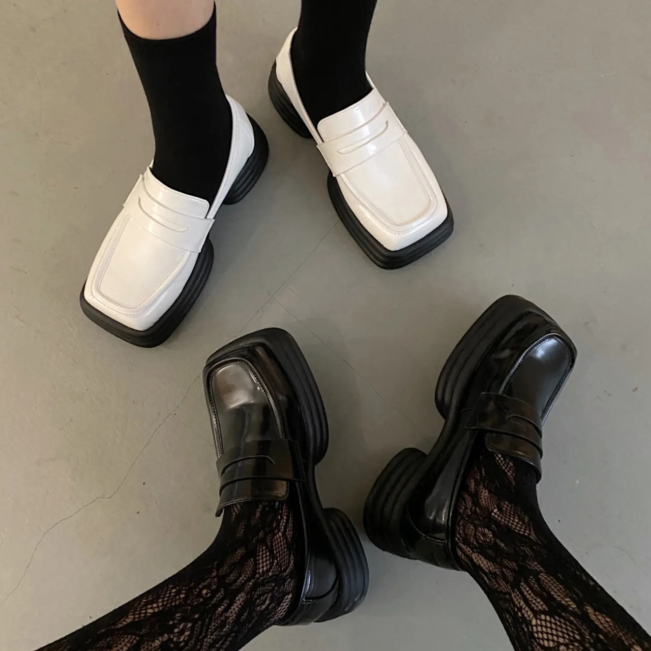 

Young Women Genuine Leather Handmade Shoes Round Toe High Heel Footwear British Style Daily Wear Square head Pumps