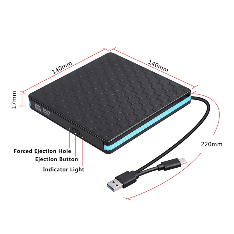 External Optical Drive TYPE-C USB3.0 2 In 1 CD/DVD/VCD Burner Player Reader RW Portable | Компьютеры и офис