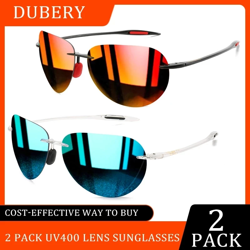 

2 PACK DUBERY Brand Pilot Sunglasses Men Fashion Rimless UV400 Lens Sun Glasses Outdoor Travel High Quality Goggles