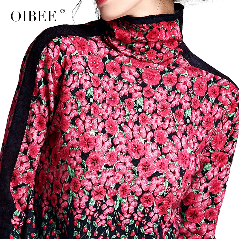 OIBEE2019 осенний женский Модный пуловер с высоким воротником и принтом длинный рукав джемпер женский свитер