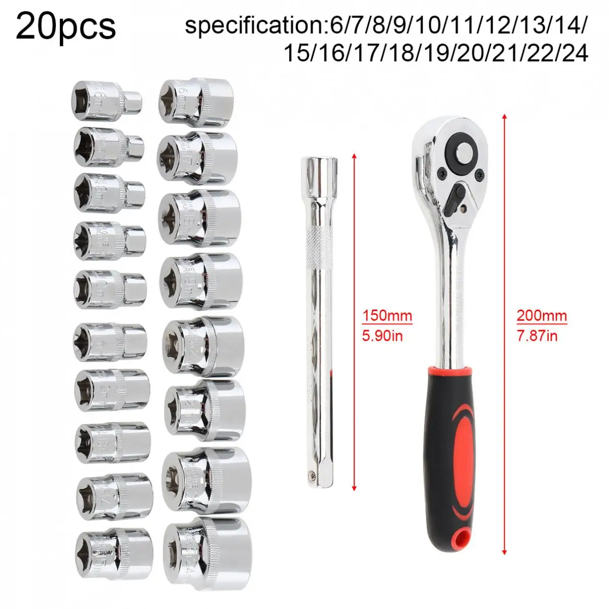 Набор двухрядных торцевых ключей с трещоткой и удлинителем для ремонта