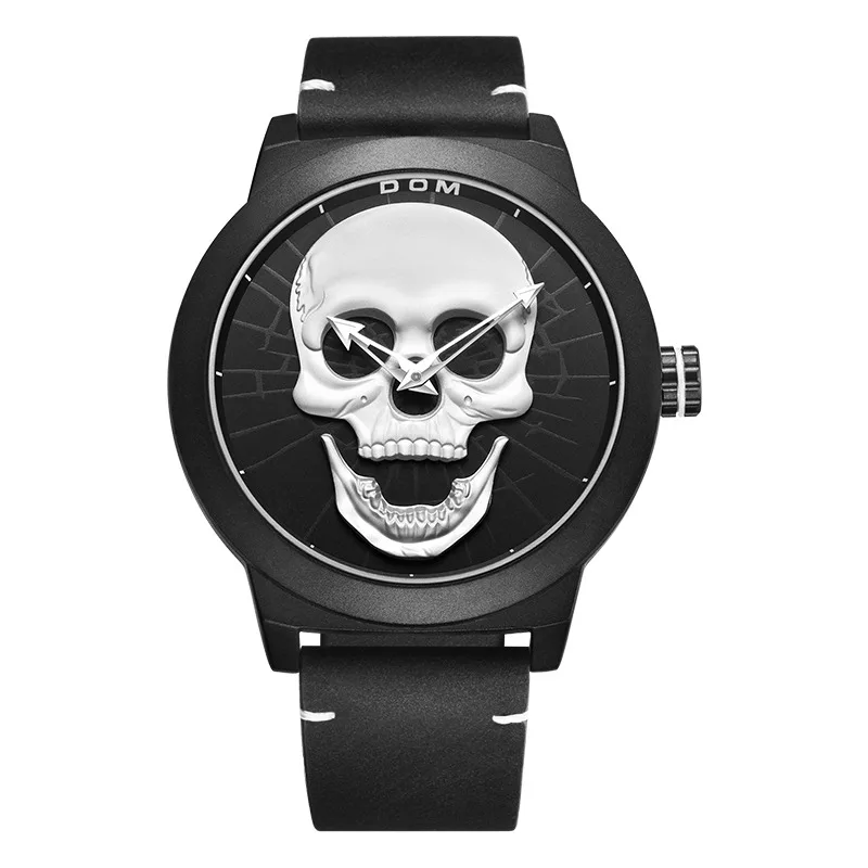 M-1231BL-1M7 Мужские часы DOM Cool Bone, роскошный бренд, M-1231, креативные часы, черные мужские часы, Череп, стиль, кварцевые мужские часы, relogio masculino - Цвет: M-1231BL-1M7
