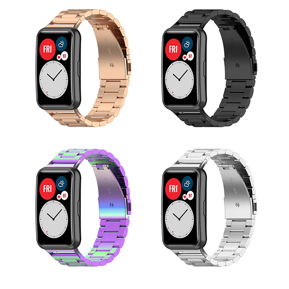 

for Huawei Watch Fit Parts Three-bead Steel Belt Watch Strap Replacement Watchband Bracelet
