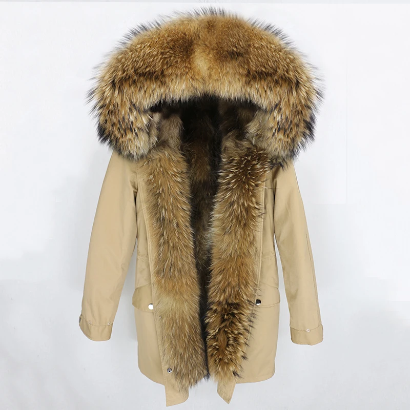 brown natural E Женская парка на натуральном меху OFTBUY, черное пальто с натуральным лисьим мехом, с капюшоном с отделкой из меха енота, толстая теплая уличная одежда, зима - Цвет: brown natural E