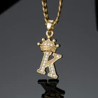 Ожерелье с подвеской в виде алфавита с кристаллами циркона для женщин Золотая Корона ожерелье с буквами инициала хип-хоп искусственное колье бижутерия