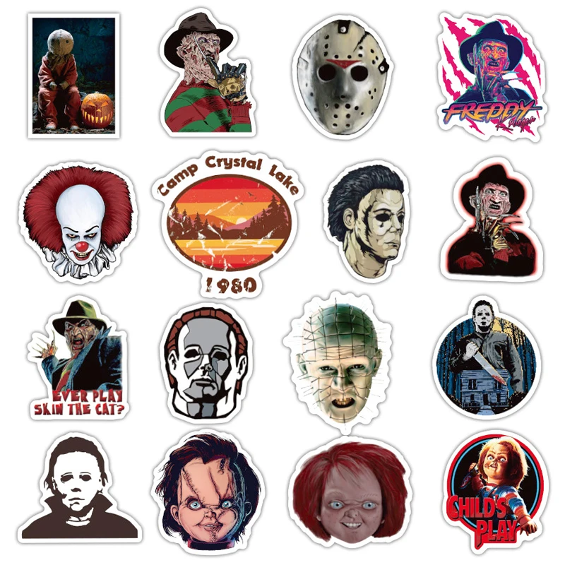 Caja de juguetes de dibujos animados para ni&ntilde;os, paquete de 10/30/50 unids/paquete de calcoman&iacute;as de grafiti de pel&iacute;culas de terror, para motocicleta, monopat&iacute;n, tel&eacute;fono m&oacute;vil-3