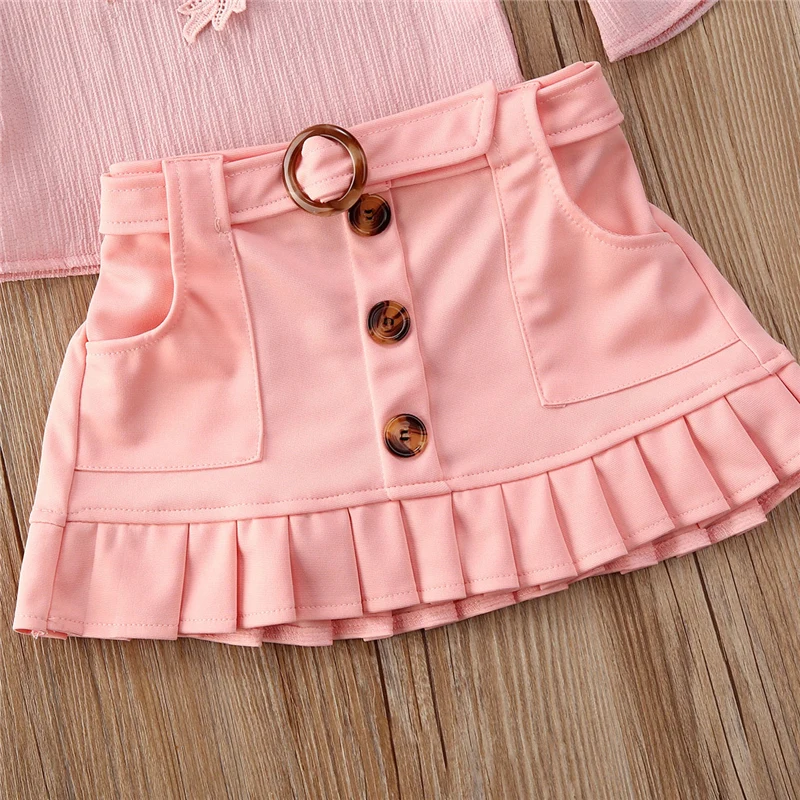 2 шт. кружевная футболка и мини юбка для девочек|Комплекты одежды девочек| |