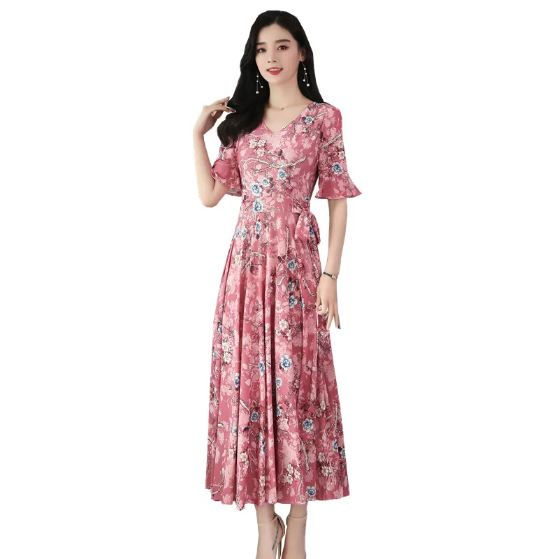 Цветочное платье 2020 Новое модное тонкое шифоновое длинное большого размера с
