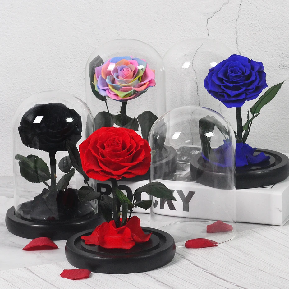 Blume Ewige Bewahrt Die Schönheit Und Biest Rose In Glas Dome hochzeit Dekoration Valentines Tag Weihnachten Tag Geschenk