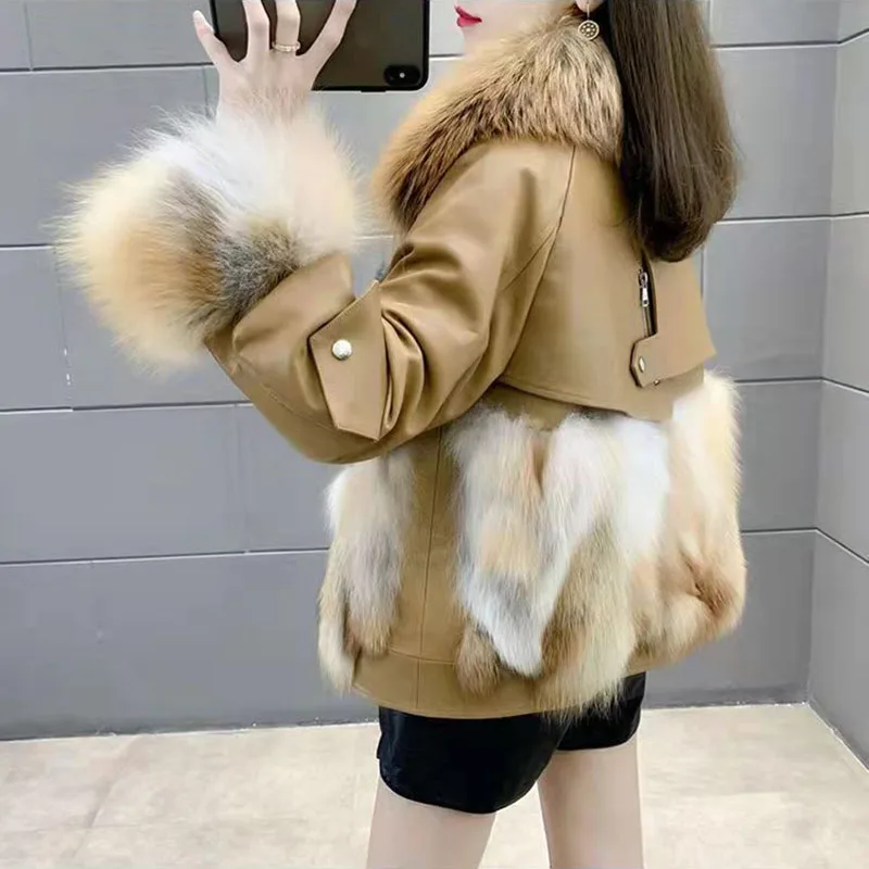 Faux Fox Fur Coat 2022 Especially Female Elegant Shaggy Winter Fashion Warm Luxury Biker Jacket Leather Russian Style Casual