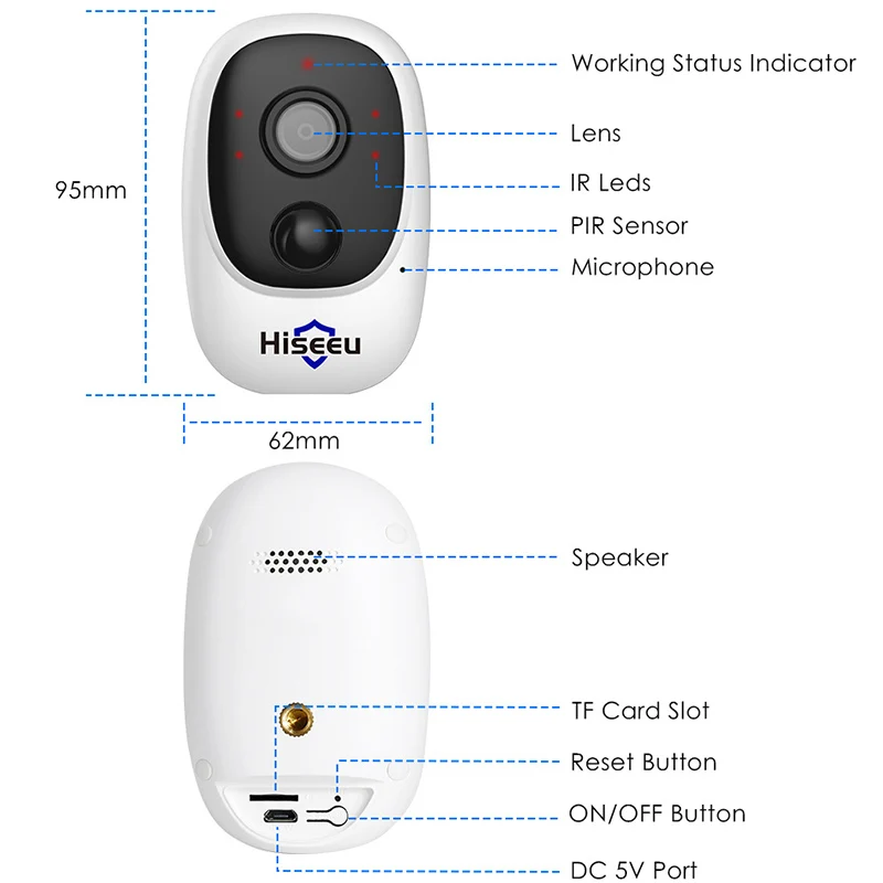 

Hiseeu 1080P Wireless Battery IP Camera WiFi Rechargeable 2MP Outdoor Security Video Surveillance Camera Waterproof PIR Motion