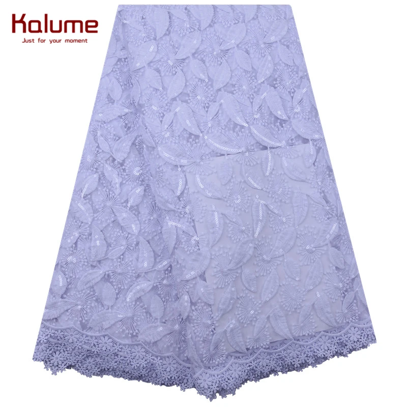 Kalume New Arrival 3D African Milk Silk Lace Fabric Pure White Sequins Nigerian French Mesh For Wedding Party F1853 | Дом и сад