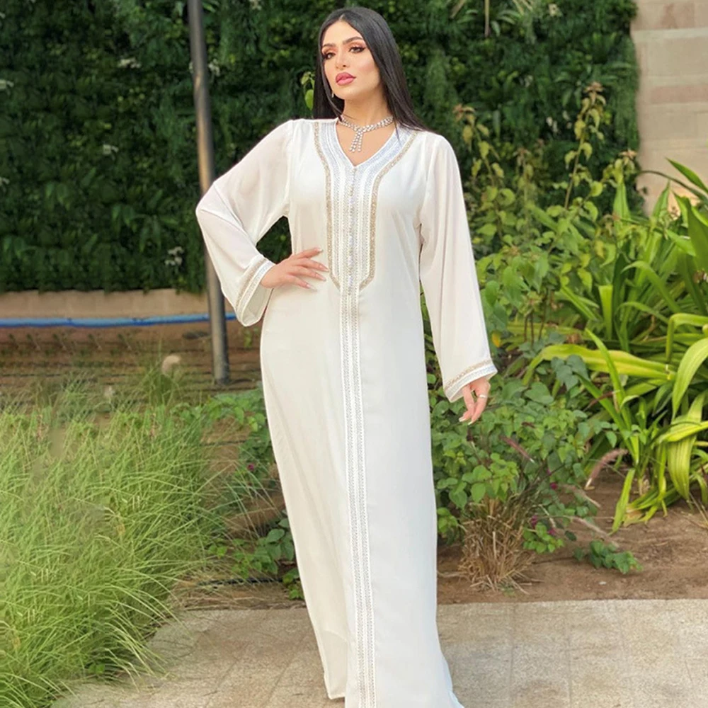

Muslim Kits Dubai Abaya Turkey Muslim Hijab Dress Islam White Abaya Dresses For Women Robe 2021 Fashion Ensemble Femme Musulmane