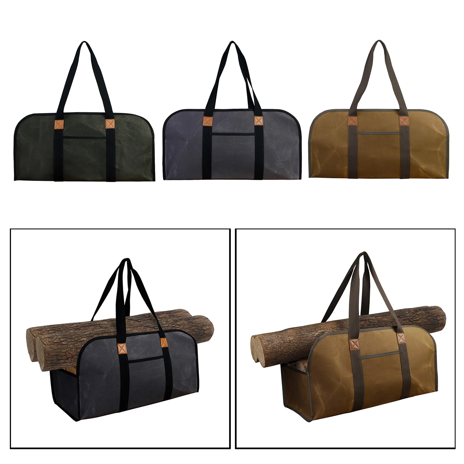 

Waxed Canvas Firewood Storage Bag Heavy Duty with Security Strap Barbecue for Storage Sack Indoor Outdoor Log Holder