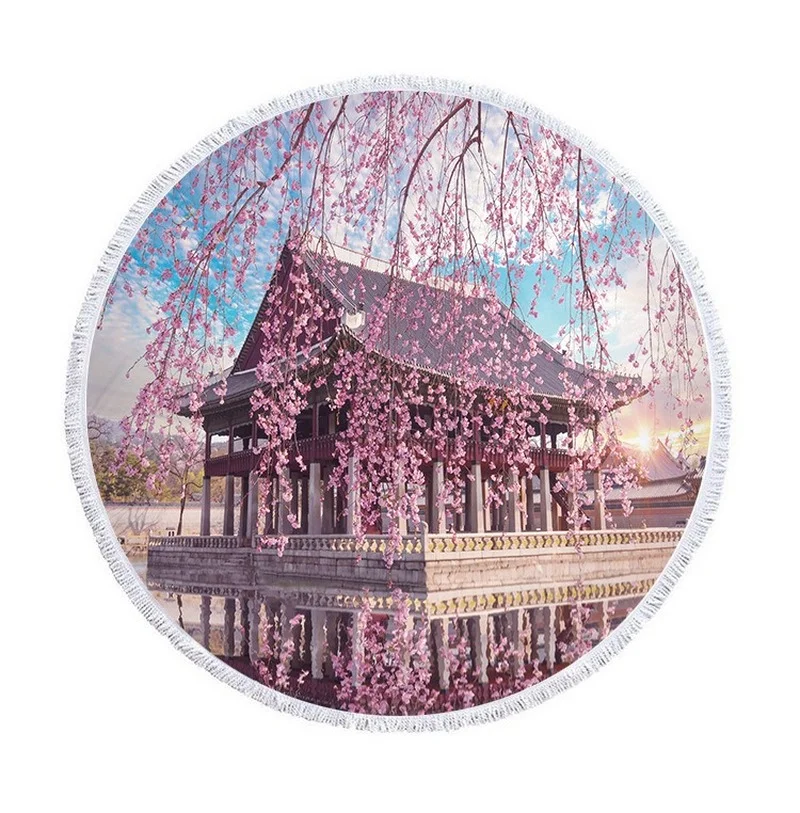 Пляжное парео Sakura snow mountain древней архитектуры пляжное полотенце с бахромой