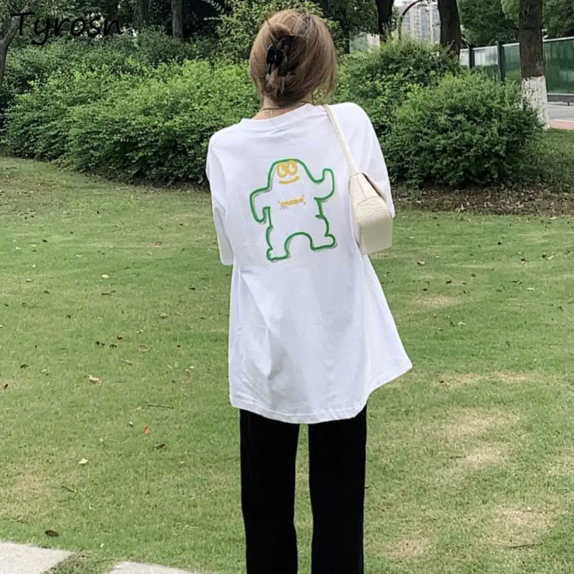 

Women Short Sleeve T-shirts Loose Summer Printed Chic Harajuku All-match Cartoon Kawaii Students Streetwear BF Simple Casual Ins