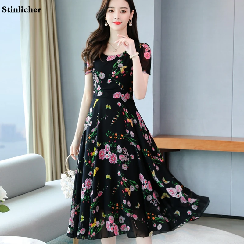 

Summer Dress Women Casual Short Sleeve Chiffon Long Beach Dress Ladies Fashion Party Robe Vestidos