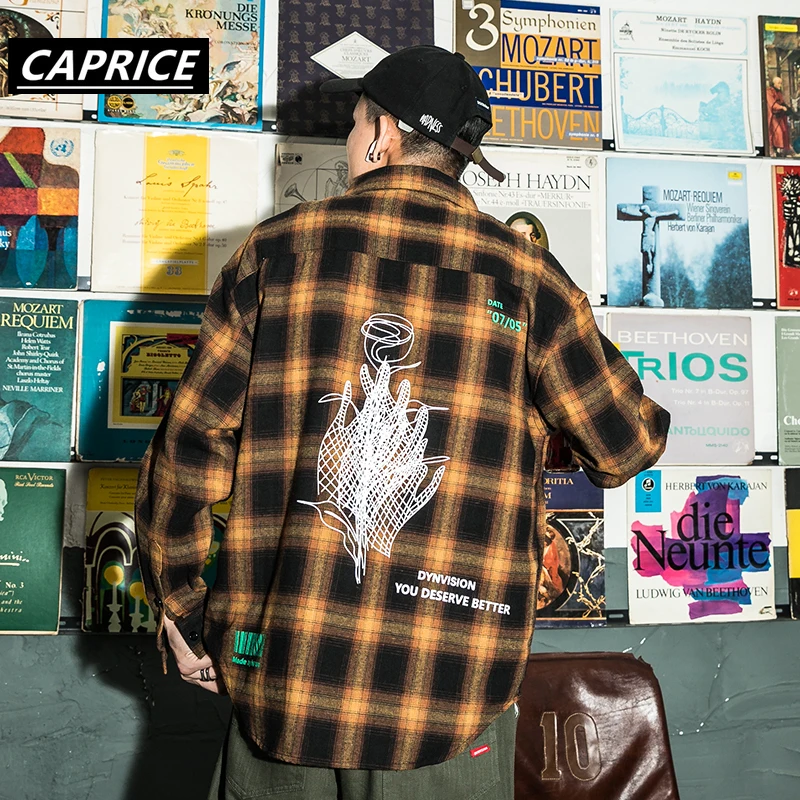 CAPRICE 2019 клетчатые рубашки с длинным рукавом мужские хип хоп повседневные