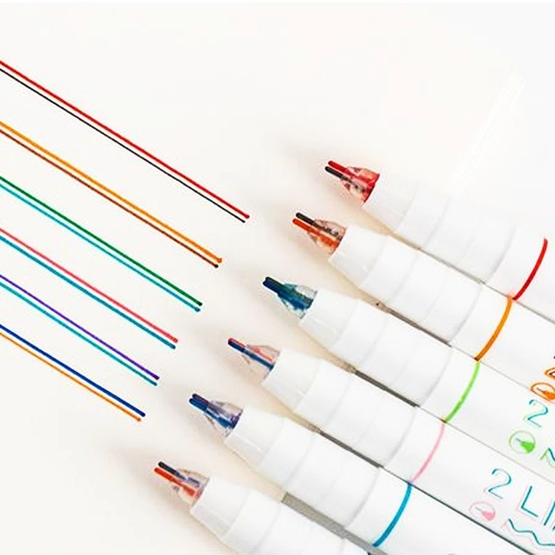 

6Pcs/box Creative Two-color Line Gel Pen Art Drawing Graffiti Pen Student Reading Marker DIY Diary Journal Stationery Supplies