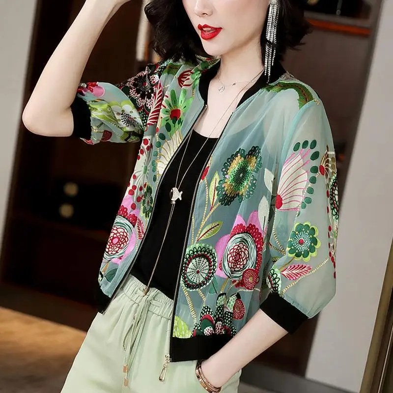 

Spring/Summer 2021 New multi-functional sunscreen chiffon jacket for ladies Top fashion baseball jacket Thin casual coat