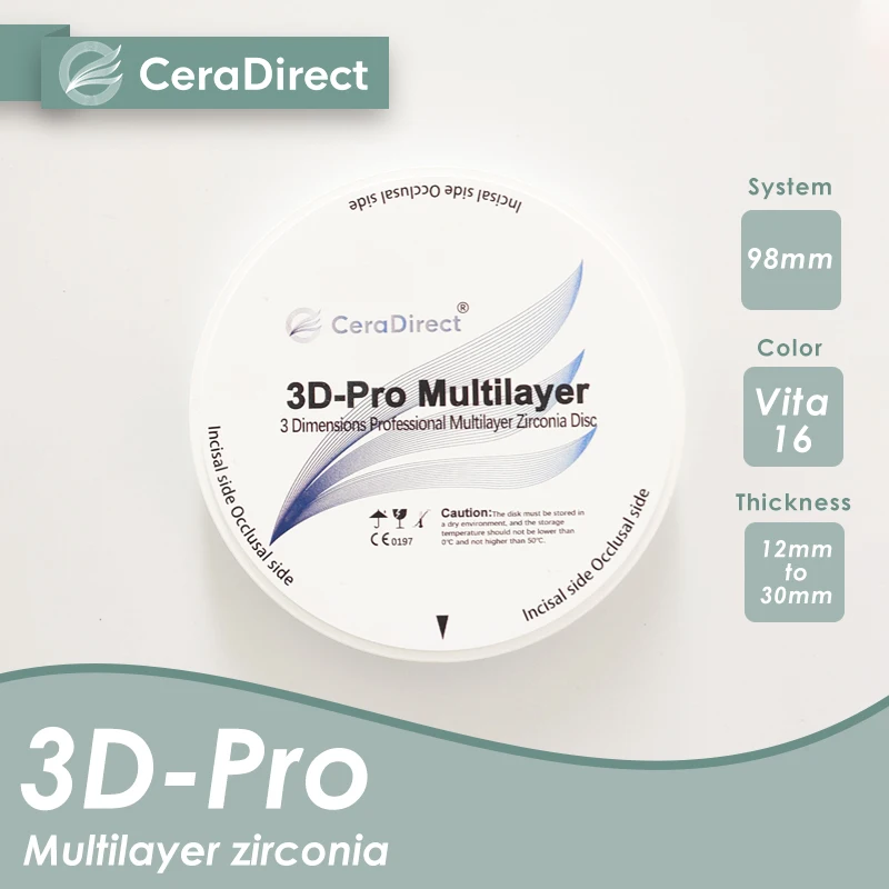 Ceradirect 3D Pro многослойная циркониевая открытая система (98 мм) для стоматологической