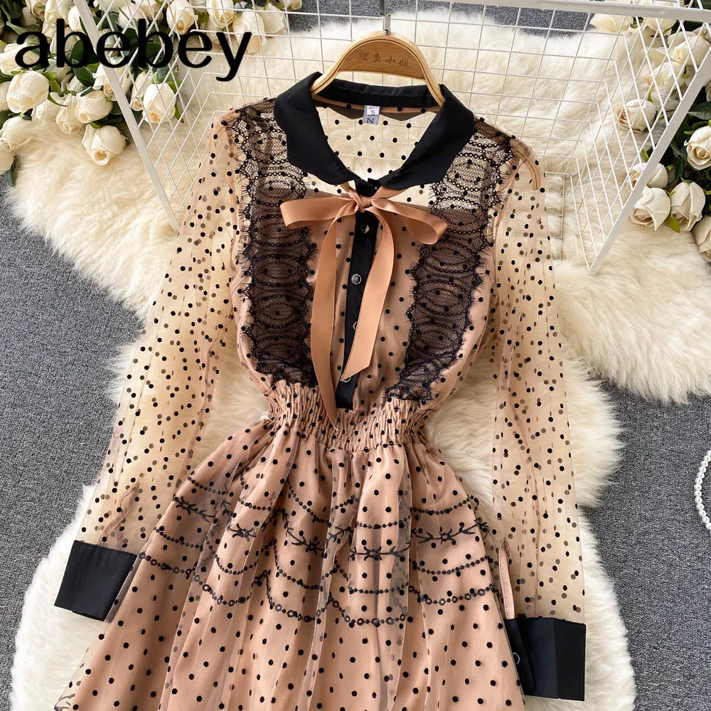 Женское Сетчатое платье миди в горошек элегантное платье-трапеция во