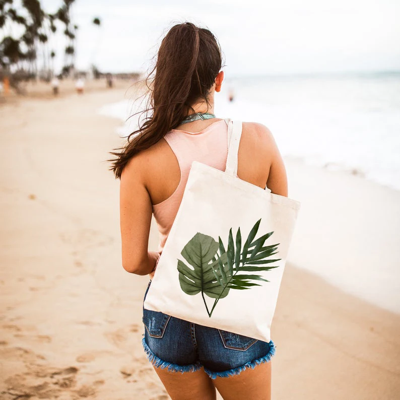 

Palm Leaf Tote Bag Large Capacity Beach Wedding Canvas Shoulder Bags Ladies Handbags Bridal Party Totes Bolsas De Tela