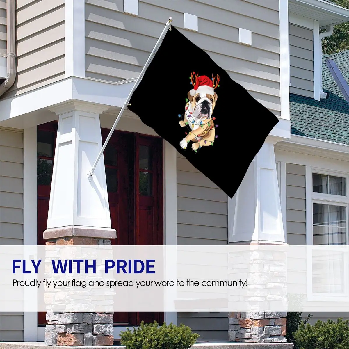 

Pretty English Bulldog Santa Reindeer Christmas Lights Xmas Novelty Chinese Style Hot Flag